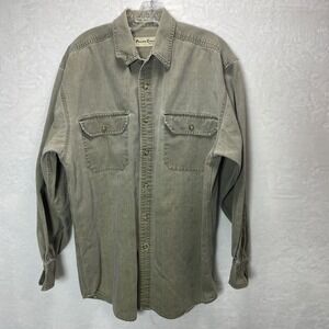 Pacific Crest Mens Thick Distressed L Khaki Shirt Long Sleeve Button Up Workwear